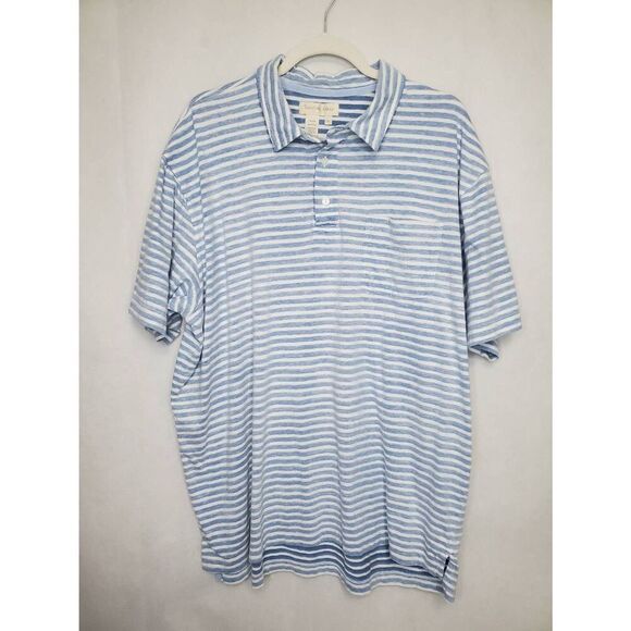Territory Ahead Men's Striped 100% Cotton Collared Tee Shirt with Pearl Buttons - Picture 1 of 7